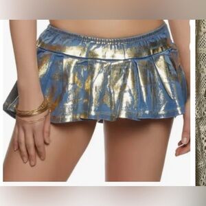 Daisy Metallic Foil Denim Microskort S rave skirt